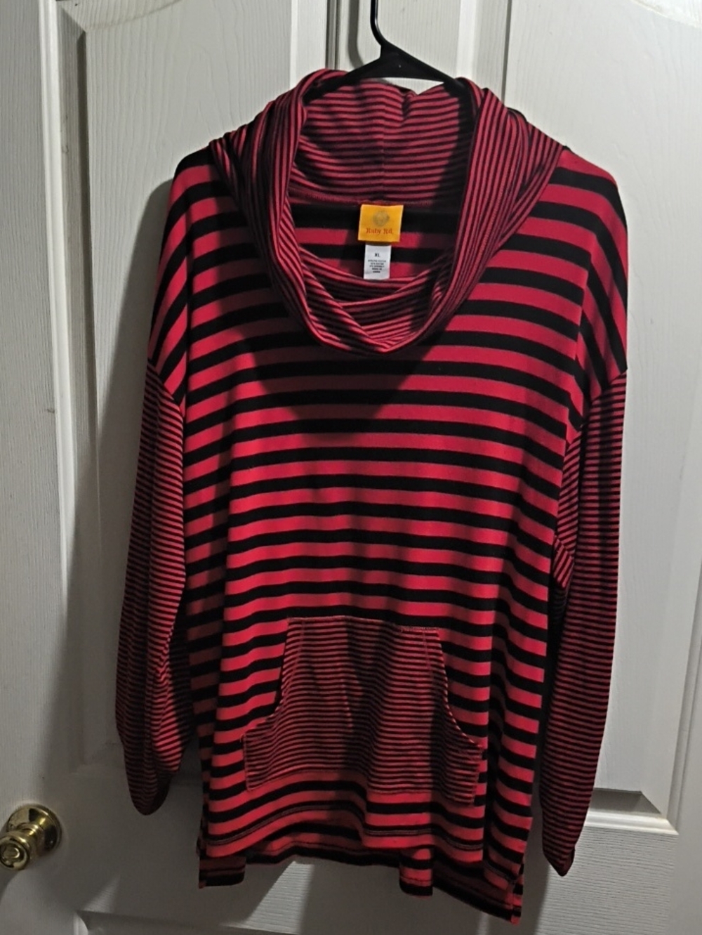 Ruby Rd. Red and Black Striped Cowl Neck Pullover